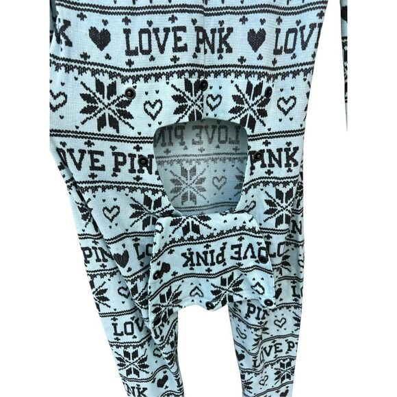 Victoria Secret PINK Logo Hearts Snowflake blue One piece Size medium butt flap - Picture 7 of 7